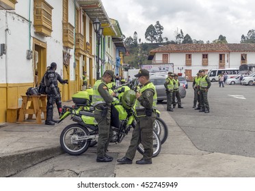 SALENTO, COLOMBIA - OCTOBER 25, 2015: The National Army And Police In Salento. Salento Is A Sleepy Little Town In QuindaiÂ­o Department, In The Zona Cafetera Region Of Colombia.