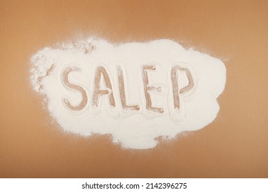 Salep flour on beige background. Salep flour is consumed in beverages and desserts.