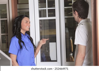 A Sales Assistant Portrait In Home Appliance Shop Supermarket Store