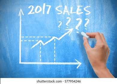 Sales Forecast For 2017 With Graph Chart On Blue Chalkboard