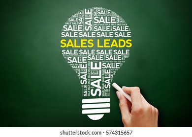 Sales Leads Sale Bulb Word Cloud Collage, Business Concept On Blackboard