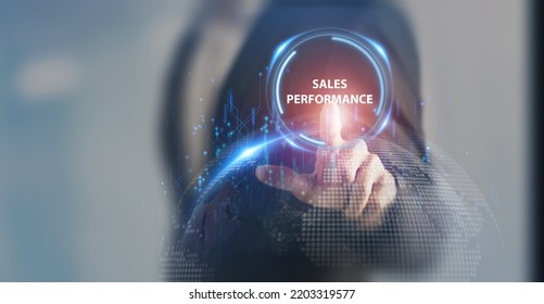 Sales Performance Management And Report Concept.  Drive Sales Performance To Optimize Sales Team's Capabilities And Optimize The Window Opportunity For The Sale. Improve Sales Efficiency, Agile CRM.