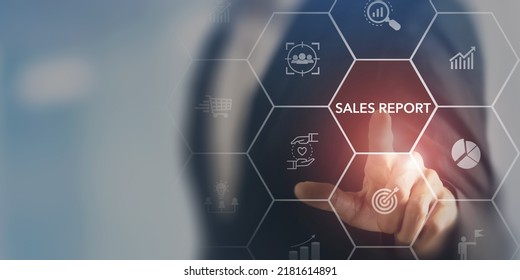 Sales Report Concept. Data Analytics For Driving Agile Decision Making, Improving Process, Adjusting The Sales Strategy. Sales Volume, Leads, New Accounts, Revenue, Costs. Sales Performance Indicator.