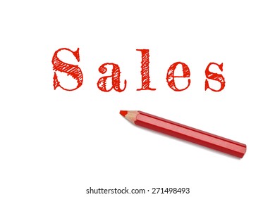 Sales sketch text written red pencil white background. Business concept sales and revenue.