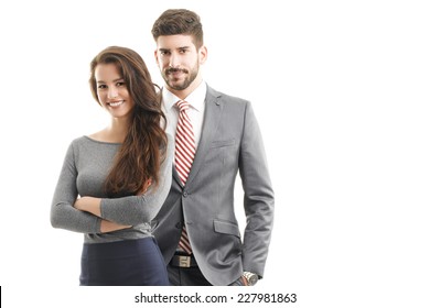 Sales Team Standing Against White Background. Business People.