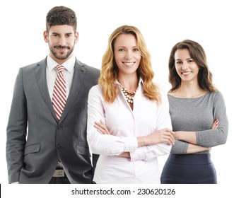 Sales Team Standing Against White Background. Business People. 