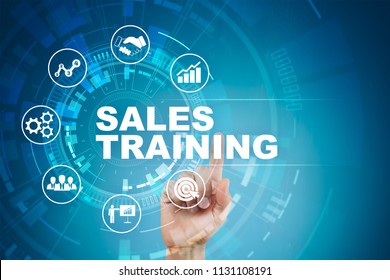 Sales Training, Business Development And Marketing Concept On Virtual Screen.