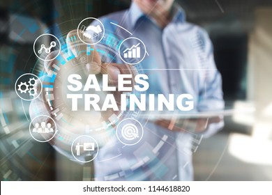 Sales Training, Business Development And Marketing Concept On Virtual Screen.