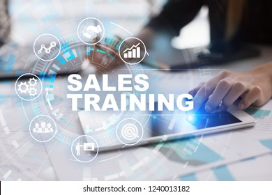 Sales Training, Business Development And Marketing Concept On Virtual Screen.