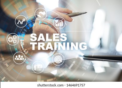 Sales Training, Business Development And Marketing Concept On Virtual Screen.