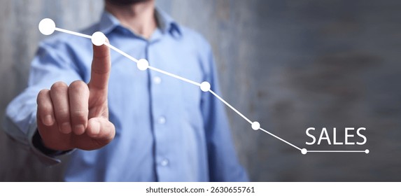 Sales word with a decrease chart. Financial crisis