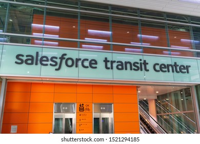 Salesforce Transit Center Sign Above The Entrance To Transit Station That Serves As The Primary Bus Terminal And Potentially As A Future Rail Terminal - San Francisco, California, USA - September,2019