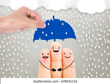 Salesman Agent Hand Holding Umbrella Protection Family. 