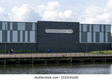 Salford, UK - 23rd September 2019: Coronation Street Set At MediaCityUk On Saldord Quays Near Manchester City Centre. Famous British Soap Is Filmed Here On The Cobbles Within The ITV Studio. Tour