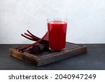 Salgam or fermented beet juice. Popular Turkish drink. Traditional beverage made with water, purple carrot or turnip (juice). Selective focus, copy space.