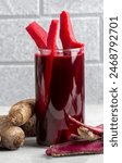 Salgam or fermented beet juice. Popular Turkish drink. Traditional beverage made with water, purple carrot or turnip (juice).