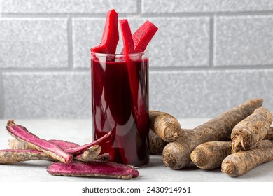 Salgam or fermented beet juice. Popular Turkish drink. Traditional beverage made with water, purple carrot or turnip (juice). - Powered by Shutterstock