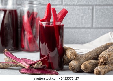 Salgam or fermented beet juice. Popular Turkish drink. Traditional beverage made with water, purple carrot or turnip (juice). - Powered by Shutterstock