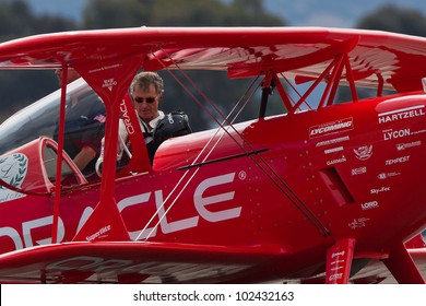SALINAS, CA - SEPT 25: Sean D. Tucker behind Oracle Challenger bi-plane during the California International Airshow, on September 25, 2011, Salinas, CA.