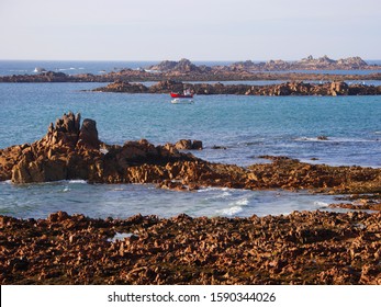 Saline Bay With Fishing Boats, North Coast Of Guernsey, Channel Islands, UK