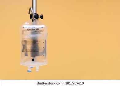 Saline IV Bag Hanging From IV Pole