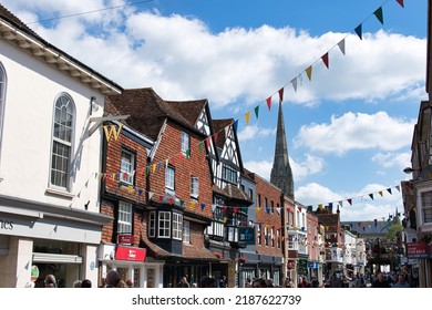 SALISBURY, ENGLAND - JUNE 25, 2021: View Of Salisbury Cathedral Church Of The Blessed Virgin Mary. Example Of Early English Gothic Architecture.