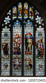 Salisbury, England - Sep 1, 2018: St Thomas And St Edmunds Church - Memorial Window In The South Aisle, Circa 1920, Artist Was G. F. Hutchinson And The Glaziers, James Powell And Sons Of London