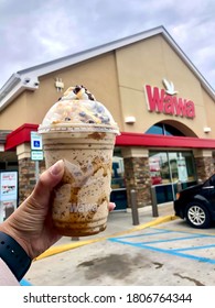 Salisbury, MD USA - August 15, 2020: Caramel Chocolate Chip Frozen Cappuccino From Wawa