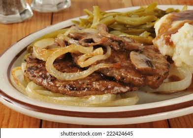 Salisbury Steak With Onions And Mushrooms Close Up