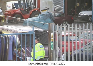 Salisbury, Wiltshire, UK - March 8, 2018:  Former Russian Spy, Sergei Skripal's Red BMW Car Impounded At Car Pound