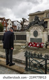 Salisbury, Wiltshire, UK - September 9 2022:  British Army Veteran Pays His Respects To Her Majesty The Queen Following Her Death.