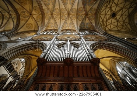 SalisburyUnited Kingdom Gothic style interior decoration, ceiling, columns, nave, vaults of Salisbury Cathedral