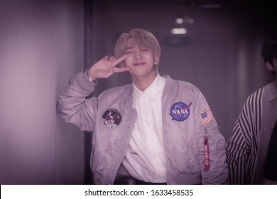 Salmiya Kuwait - October 27 2019: Backstage exclusive photoshoot for S. Korean Kpop D-Crunch. 
The event was held by the South Korean Embassy in Kuwait at AbdulHussain AbdulRedha Theater in Salmiya 