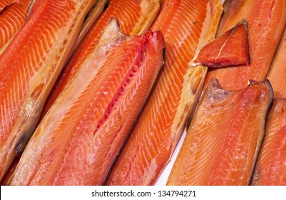 Salmon Atlantic Salted, Fish Market Of Bergen, Norway.