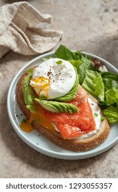 Salmon, Avocado And Poached Egg Sandwich, Healthy Eating