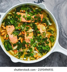Salmon And Bok Choy Green Coconut Curry
