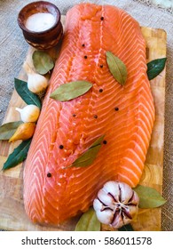 Salmon Filet With Bay Leaf And Spices.