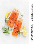 Salmon. Fresh raw salmon fish fillet on white background