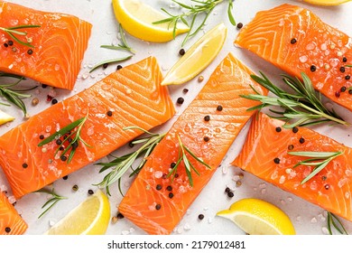 Salmon. Fresh Raw Salmon Fish Fillet On White Background