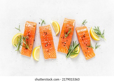 Salmon. Fresh Raw Salmon Fish Fillet On White Background