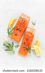 Salmon. Fresh raw salmon fish fillet on white background - Shutterstock ID 2183338133