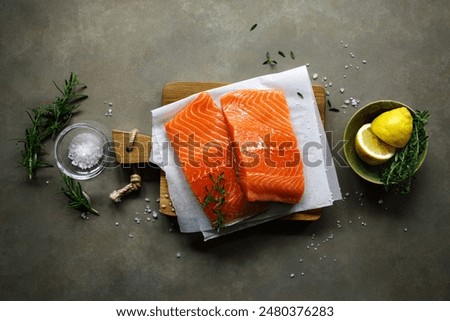 Similar – Image, Stock Photo Healthy salmon slice on white plate