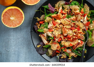 Salmon, Green Bean And Pink Grapefruit Salad With Balsamic Vinegar Drizzle And Pine Nuts