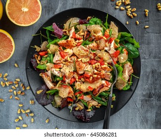 Salmon, Green Bean And Pink Grapefruit Salad With Balsamic Vinegar Drizzle And Pine Nuts