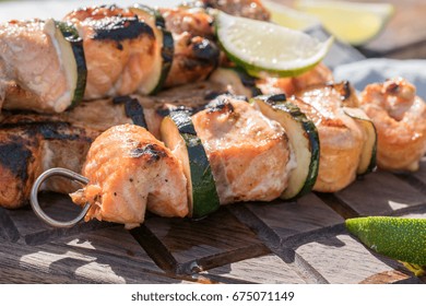 Salmon Kebab With Zucchini