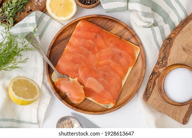 Salmon lox. Traditional smoked and brined fish served in a Jewish Deli.