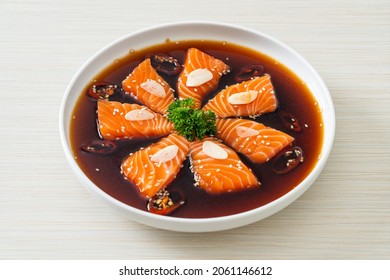 Salmon marinated shoyu or salmon pickled soy sauce in Korean style