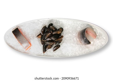 Salmon Mussels And Sea Bass On A Bed Of Ice