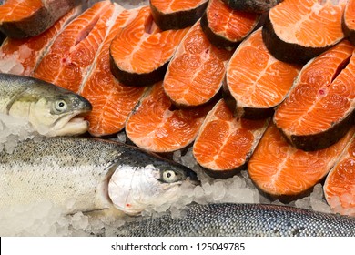 Salmon on ice. - Shutterstock ID 125049785