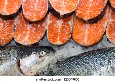 Salmon on ice. - Shutterstock ID 125049806